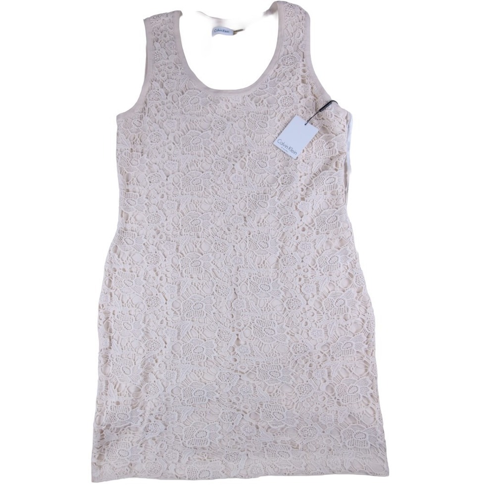 Calvin Klein Cream Floral Lace Front Short Dress‎ Size XL NWT